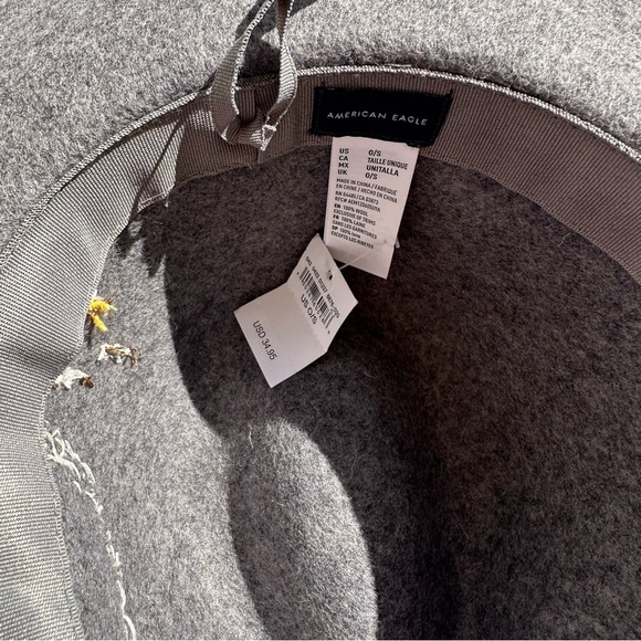 American Eagle Gray Wool Floral Embroidered Adjustable Fedora Hat - Picture 6 of 6